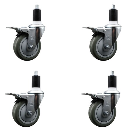 Service Caster 4'' SS Gray Poly Swivel 1-1/2'' Expanding Stem Caster Set Total Lock Brake, 4PK SCC-SSEXTTL20S414-PPUB-112-4